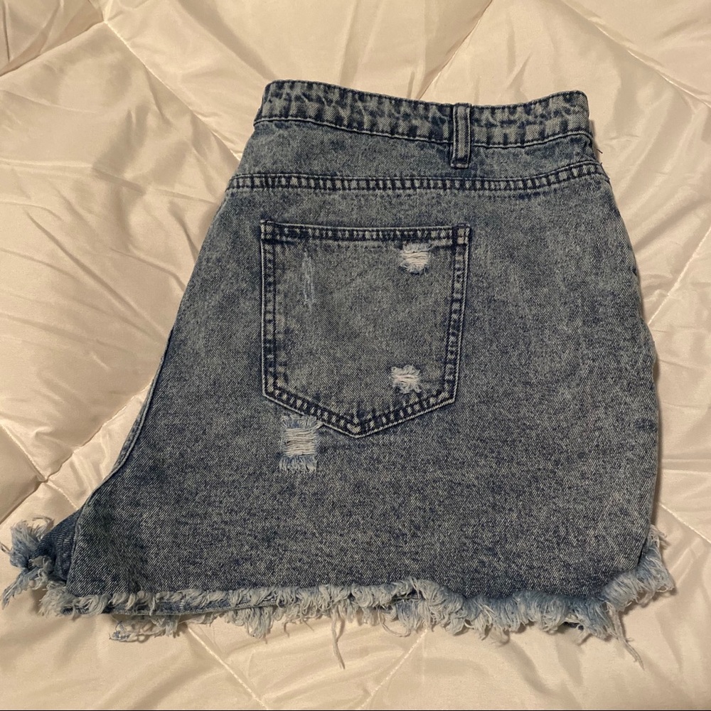 Distressed high waisted denim shorts